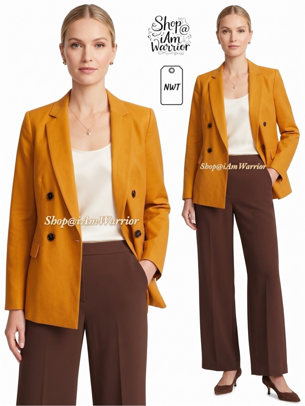 Ann Taylor NWT Golden Ochre / pumpkin double breasted blazer *shop@iamwarrior